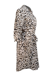 L'Agence - Tan Leopard Print Silk Shirt Dress Sz L