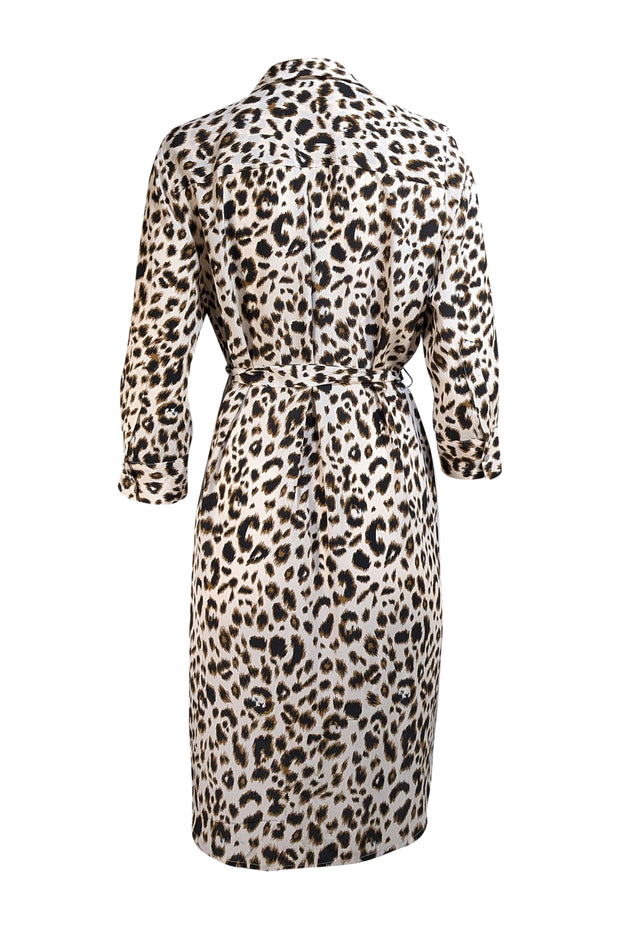 L'Agence - Tan Leopard Print Silk Shirt Dress Sz L