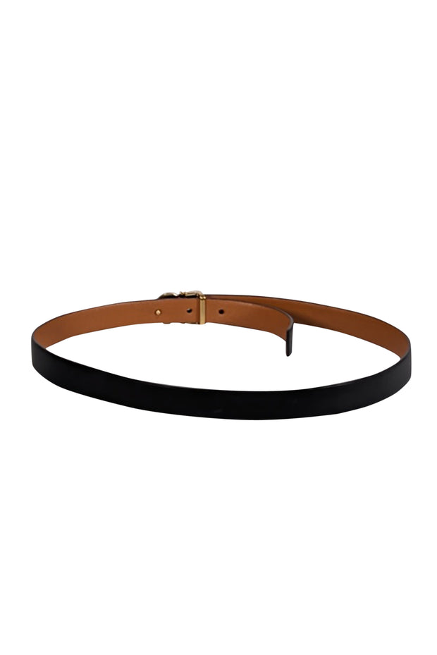 Ferragamo - Black & Brown Leather Reversible Thin Belt Sz S - Current Boutique