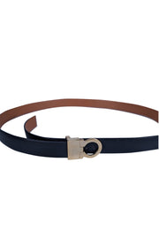 Ferragamo - Black & Brown Leather Reversible Thin Belt Sz S - Current Boutique