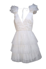 Monique Lhuillier - Ivory Dotted Tulle Cocktail Dress Sz 6 - Current Boutique