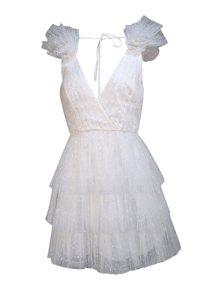 Monique Lhuillier - Ivory Dotted Tulle Cocktail Dress Sz 6 - Current Boutique