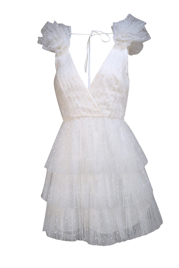 Monique Lhuillier - Ivory Dotted Tulle Cocktail Dress Sz 6 - Current Boutique
