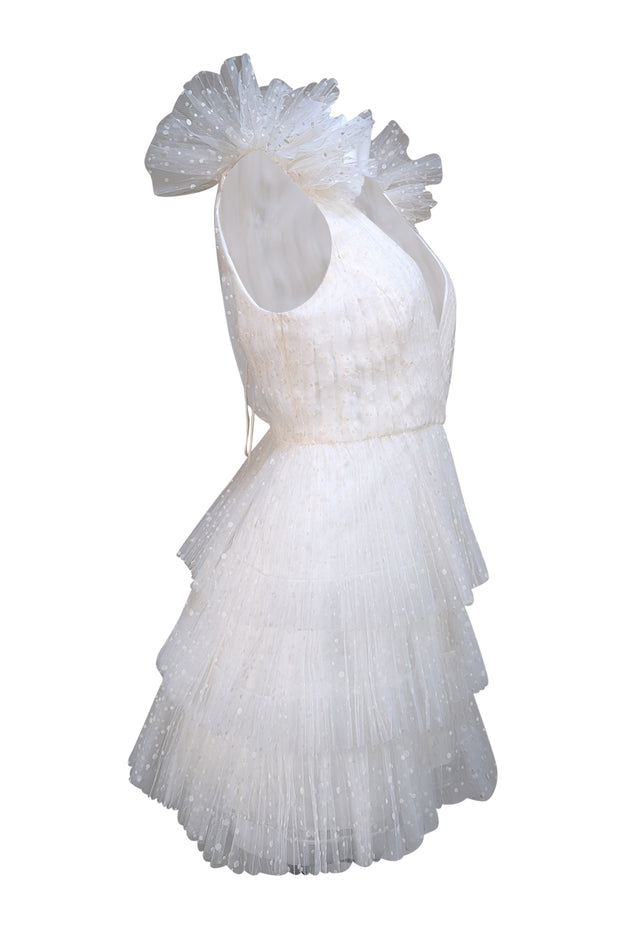 Monique Lhuillier - Ivory Dotted Tulle Cocktail Dress Sz 6 - Current Boutique