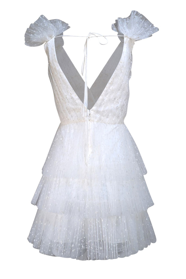 Monique Lhuillier - Ivory Dotted Tulle Cocktail Dress Sz 6 - Current Boutique