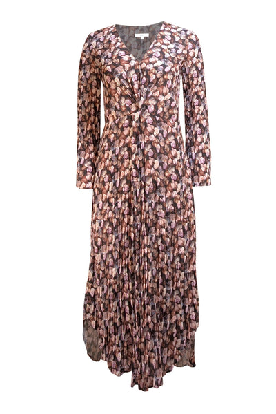 Vince - Brown Multi Floral Print Midi "Esme" Dress Sz 2 - Current Boutique