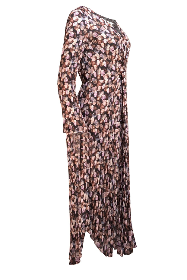 Vince - Brown Multi Floral Print Midi "Esme" Dress Sz 2 - Current Boutique