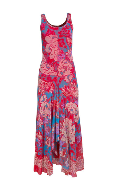 Fuzzi - Red, Cream, Lavender, & Teal Floral Sleeveless Dress Sz M - Current Boutique