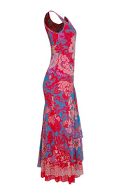 Fuzzi - Red, Cream, Lavender, & Teal Floral Sleeveless Dress Sz M - Current Boutique