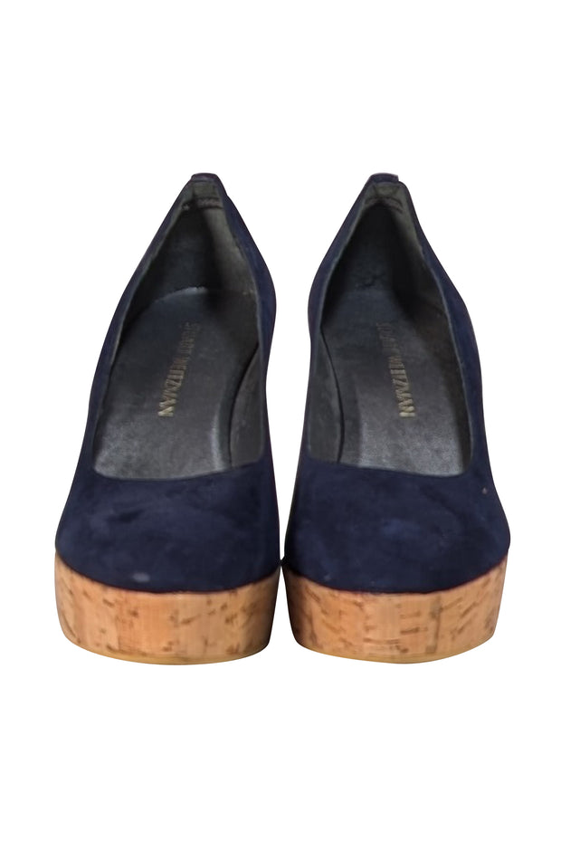 Stuart Weitzman - Navy Suede Upper Cork Wedges Sz 8.5 - Current Boutique