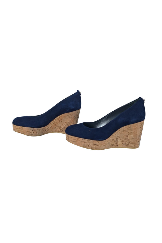 Stuart Weitzman - Navy Suede Upper Cork Wedges Sz 8.5 - Current Boutique