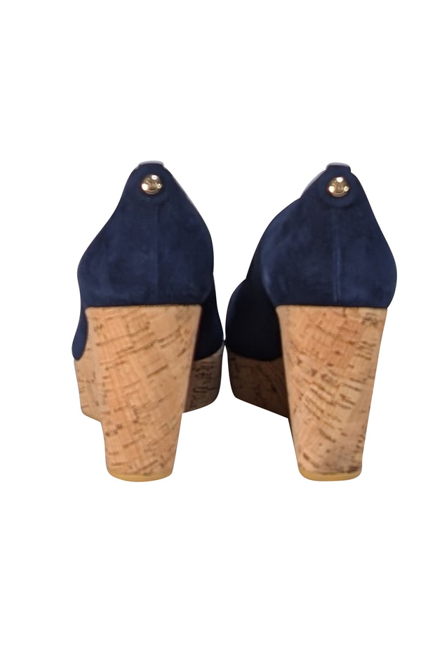 Stuart Weitzman - Navy Suede Upper Cork Wedges Sz 8.5 - Current Boutique