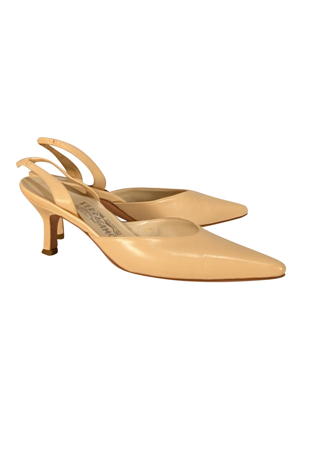 Ferragamo - Cream Leather Sling Back Heels Sz 8