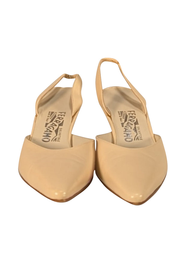 Ferragamo - Cream Leather Sling Back Heels Sz 8