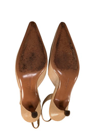 Ferragamo - Cream Leather Sling Back Heels Sz 8