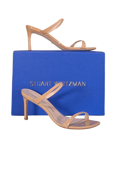 Stuart Weitzman - Nude Patent Leather Open Toe Mule Heels Sz 9 - Current Boutique