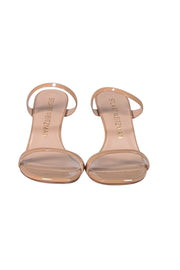 Stuart Weitzman - Nude Patent Leather Open Toe Mule Heels Sz 9 - Current Boutique