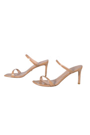 Stuart Weitzman - Nude Patent Leather Open Toe Mule Heels Sz 9 - Current Boutique