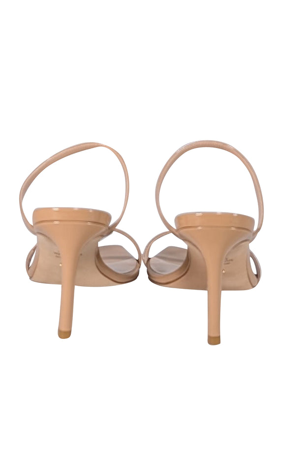 Stuart Weitzman - Nude Patent Leather Open Toe Mule Heels Sz 9 - Current Boutique