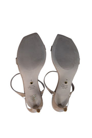 Stuart Weitzman - Nude Patent Leather Open Toe Mule Heels Sz 9 - Current Boutique