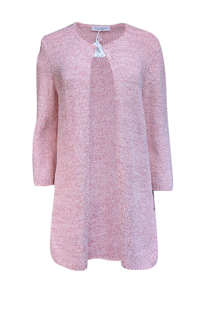 Amina Rubinacci - Coral, Cream, & Silver Speckled Knit Cardigan Sz XXL - Current Boutique