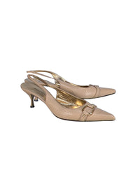 Dolce & Gabbana - Beige Leather Pointed Toe Strappy Pumps Sz 8.5 - Current Boutique