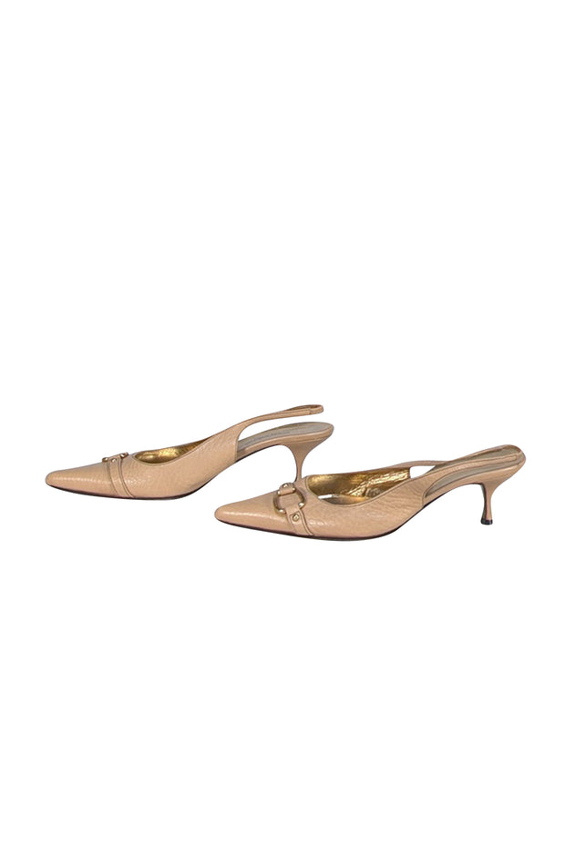 Dolce & Gabbana - Beige Leather Pointed Toe Strappy Pumps Sz 8.5 - Current Boutique