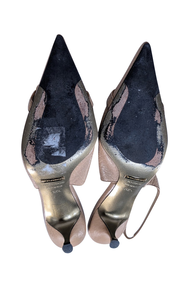 Dolce & Gabbana - Beige Leather Pointed Toe Strappy Pumps Sz 8.5 - Current Boutique