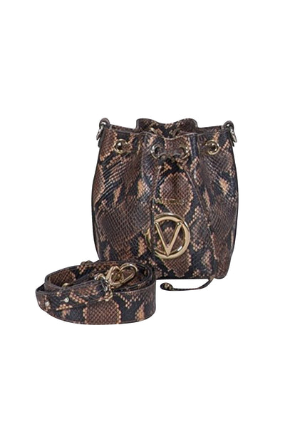 Valentino by Mario Valentino - Brown & Black Snake Skin Print Crossbody Bag - Current Boutique