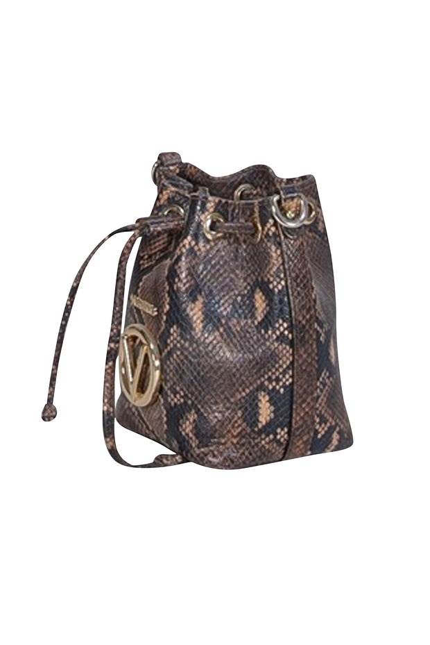 Valentino by Mario Valentino - Brown & Black Snake Skin Print Crossbody Bag - Current Boutique