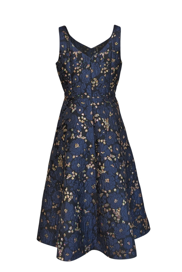 Kate Spade - Navy, Black, & Gold Floral Brocade Sleeveless Formal Dress Sz 8 - Current Boutique