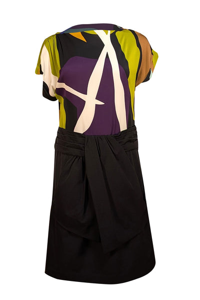 Diane von Furstenberg - Black, Green, Purple Print Draped Dress Sz 12 - Current Boutique