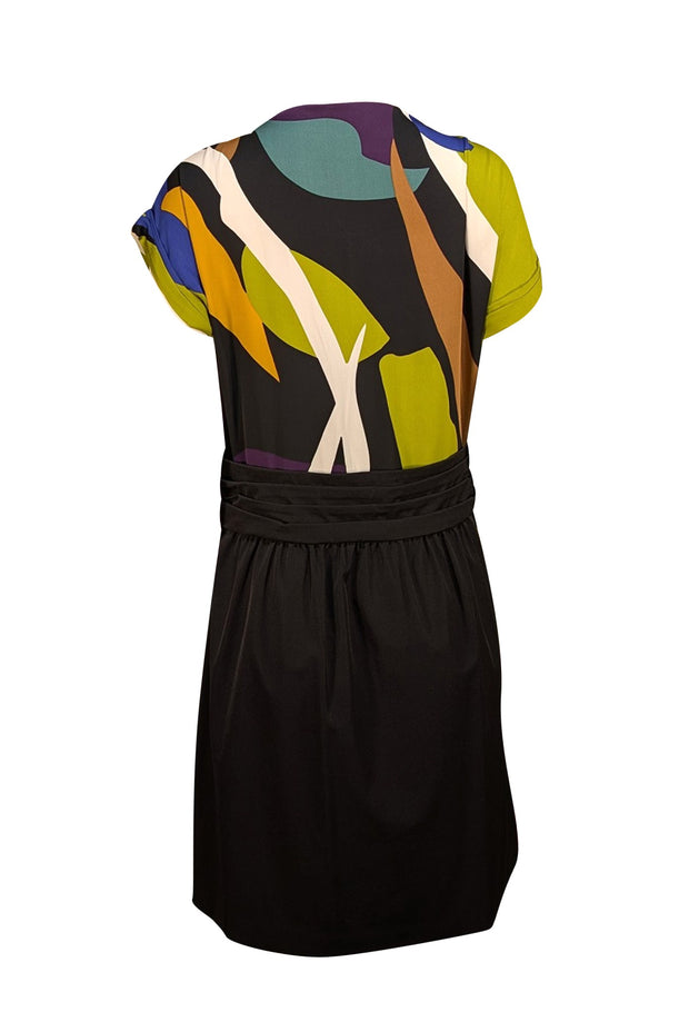 Diane von Furstenberg - Black, Green, Purple Print Draped Dress Sz 12 - Current Boutique