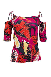 Givenchy - Pink Tropical Multi Print Cold Shoulder Shirt Sz S - Current Boutique