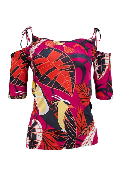 Givenchy - Pink Tropical Multi Print Cold Shoulder Shirt Sz S - Current Boutique
