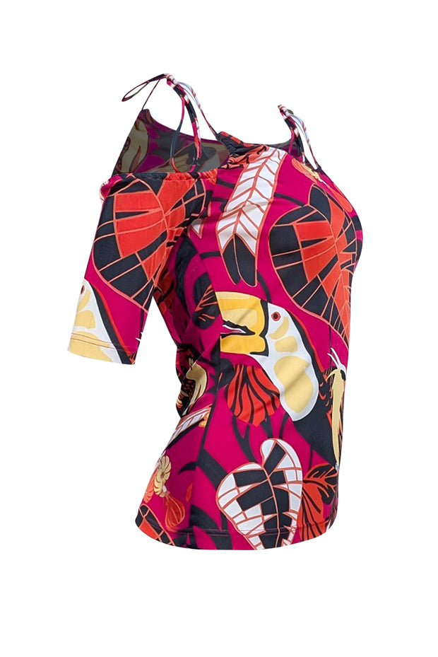 Givenchy - Pink Tropical Multi Print Cold Shoulder Shirt Sz S - Current Boutique