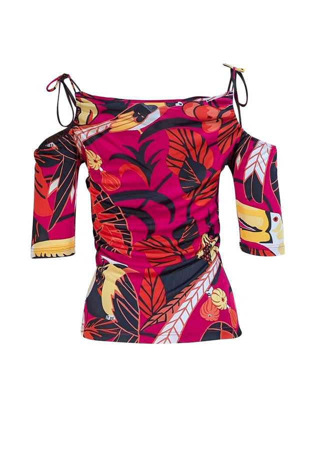 Givenchy - Pink Tropical Multi Print Cold Shoulder Shirt Sz S - Current Boutique