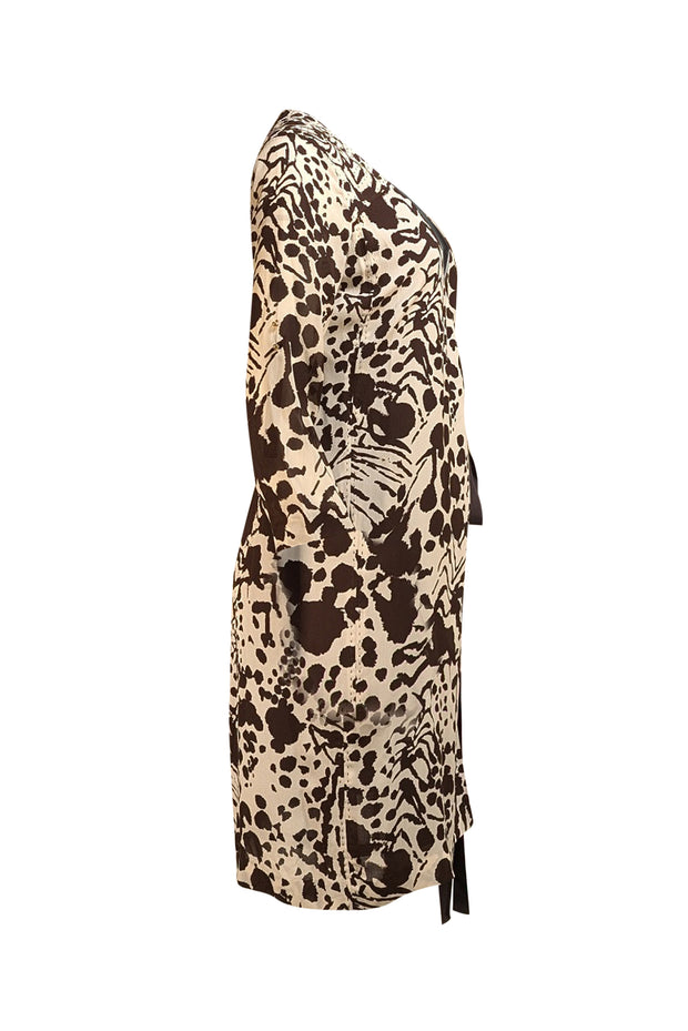 Tory Burch - Ivory & Brown Printed Wrap Dress Sz 4 - Current Boutique