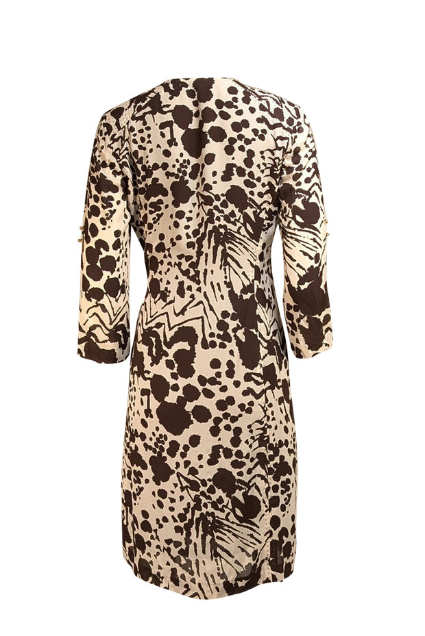 Tory Burch - Ivory & Brown Printed Wrap Dress Sz 4 - Current Boutique