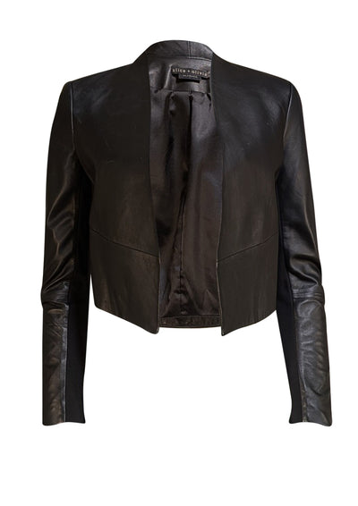 Alice & Olivia - Black Cropped Leather "Harvey" Blazer Sz S - Current Boutique