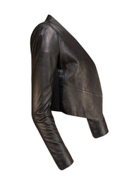 Alice & Olivia - Black Cropped Leather "Harvey" Blazer Sz S - Current Boutique
