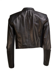 Alice & Olivia - Black Cropped Leather "Harvey" Blazer Sz S - Current Boutique