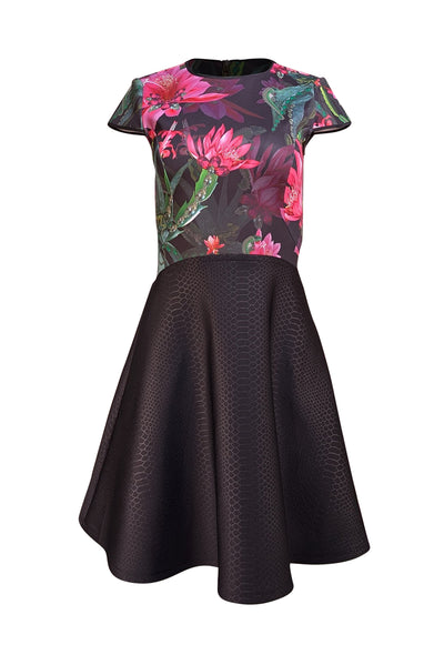 Ted Baker - Black & Multicolor Floral Short Sleeve Dress Sz 4