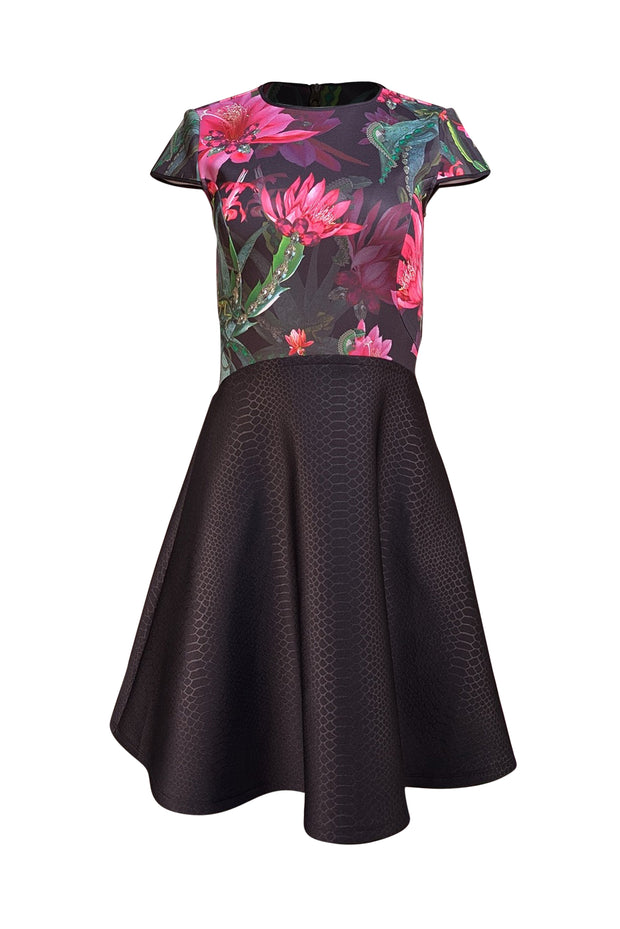 Ted Baker - Black & Multicolor Floral Short Sleeve Dress Sz 4