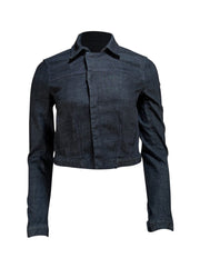 Helmut Lang - Dark Wash Denim Cropped Collared Jacket Sz P - Current Boutique