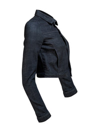 Helmut Lang - Dark Wash Denim Cropped Collared Jacket Sz P - Current Boutique