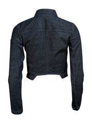 Helmut Lang - Dark Wash Denim Cropped Collared Jacket Sz P - Current Boutique