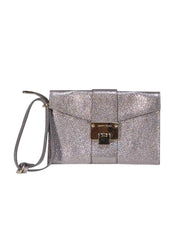 Jimmy Choo - Silver Metallic Pebbled Leather Wristlet Clutch