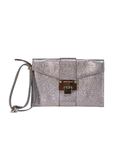 Jimmy Choo - Silver Metallic Pebbled Leather Wristlet Clutch