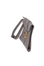 Jimmy Choo - Silver Metallic Pebbled Leather Wristlet Clutch